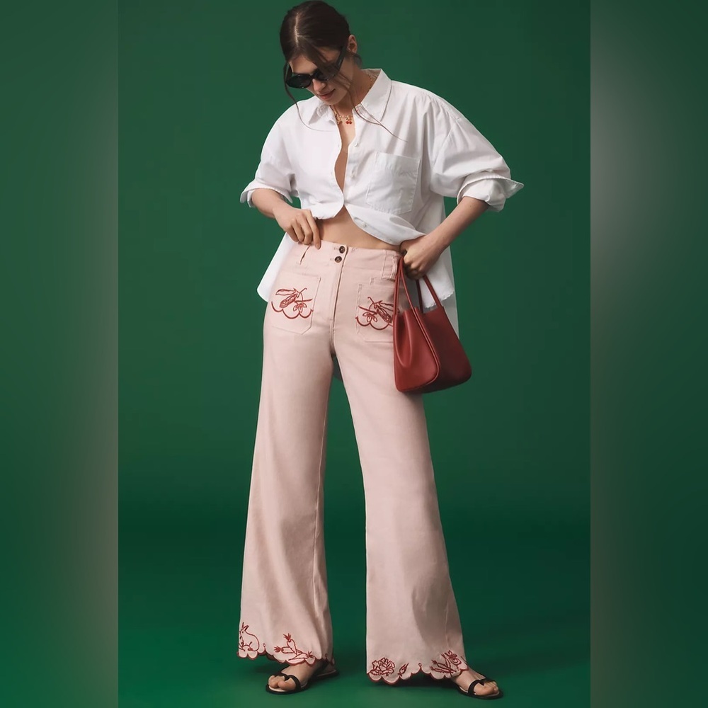 NWT! The Junie High-Rise Flare Pants by Maeve: Embroidered Edition - Size 32 🎨